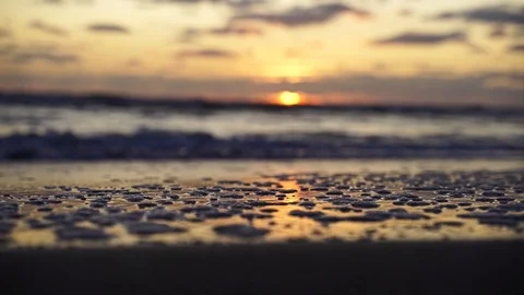 FHD-5x slow motion: sunset and waves at the beach with beautiful sunset Stock Footage 118240133