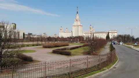 FHD aerial view of spring campus of Moscow university Stock Footage 152529665