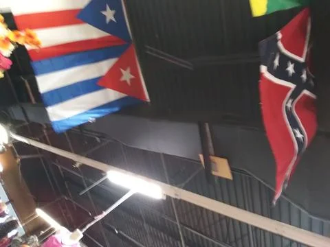 FHD low angle shot of various flags pictured above in Tampa Florida Stock-Fotos