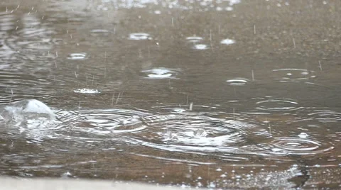 FHD SLow motion Closeup shot of heavy rain on road/Rain Road Stock Footage 64699579