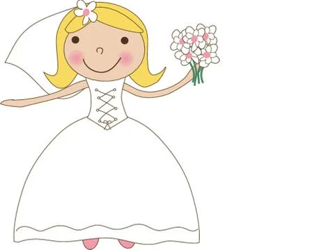 Fiance in the wind. Pretty lady in a flying wedding dress 스톡 일러스트