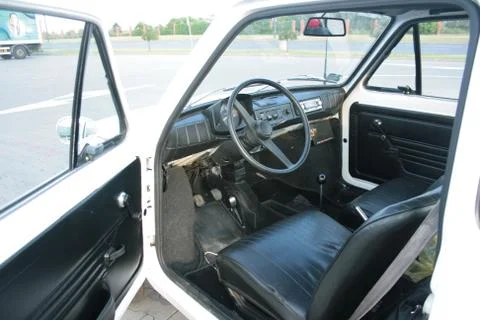 FIAT 126p interior through driver doors Stock Photos