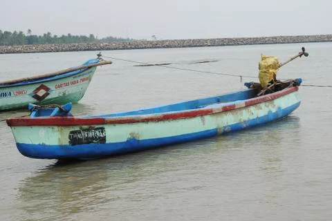 Fiber boat with engine Stock Photos