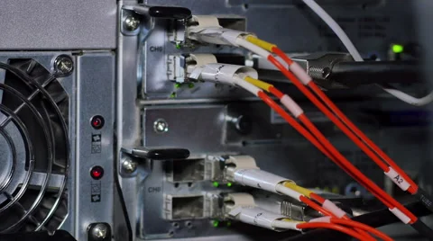 Fiber channel wires connected to hard drives, 4K Stock Footage 47451646