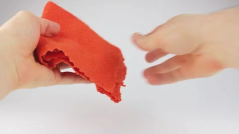 Fiber cloth for cleaning. Rag for cleaning dust.Orange rag. Stock Footage 202154649