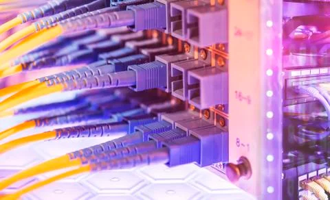 Fiber optic cable connect to communication Distribution point Stock Photos