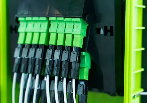 Fiber optic cable connect to communication Distribution point Stock Photos