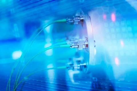 Fiber optic cable connect to communication Distribution point Stock Photos