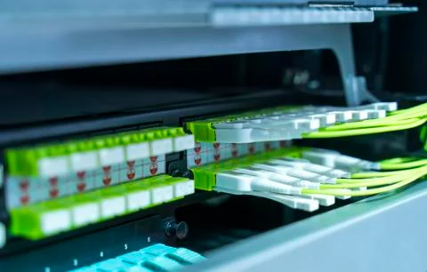 Fiber optic cable connect to communication Distribution point Stock Photos