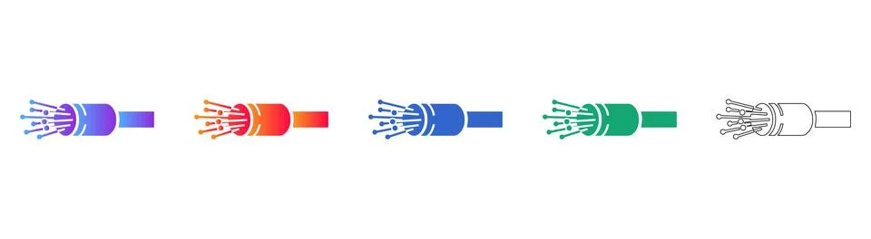 Fiber Optic Cable Connection Icon Set Stock Illustration