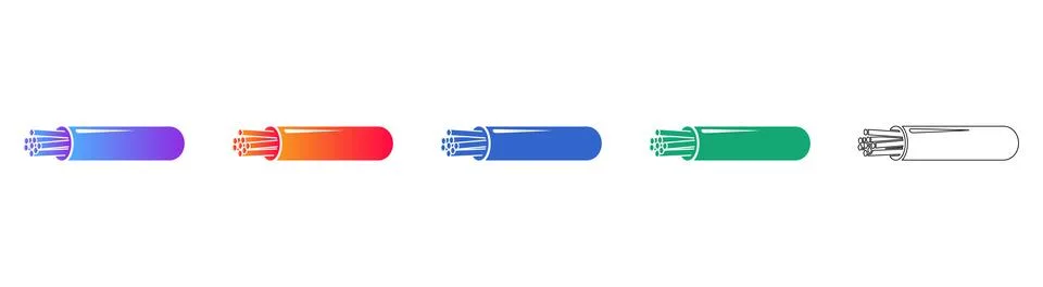 Fiber Optic Cable Cross Section Vector Icon Set Stock Illustration