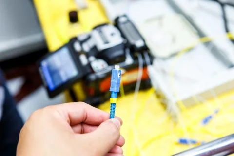 Fiber optic cable install Foto stock