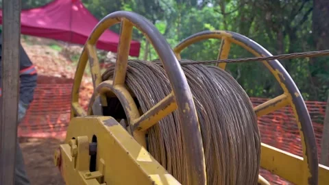 Fiber optic cable installation with machinery Stock Footage 341996781