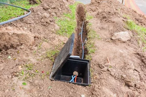 Fiber Optic Cable Internet Installation Earthworks Foto stock