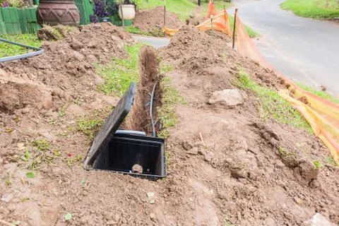 Fiber Optic Cable Internet Installation Earthworks Stock Photos
