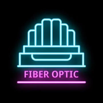 Fiber optic cable neon sign showing optical fiber connection Stock Illustration