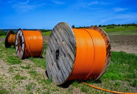 Fiber optic cable roll for broadband internet Stock Photos
