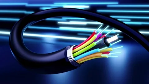 Fiber optic cable showing light transmission for high speed internet connection Stock Footage 335038904