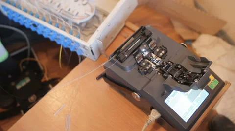 Fiber optic cable splice machine Stock Footage 64659531