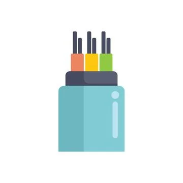 Fiber optic cable transmitting data through wires in flat design Stock Illustration
