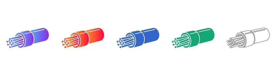 Fiber Optic Cable Vector Icons Set Stock Illustration