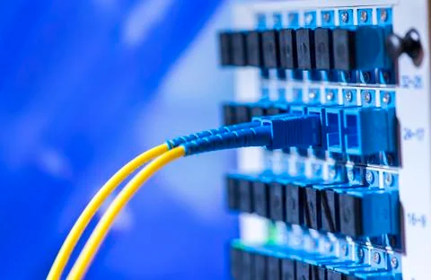 Fiber optic cablel connect to communication Distribution point Stock Photos
