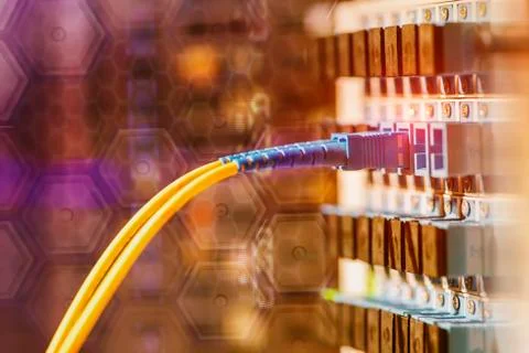 Fiber optic cablel connect to communication Distribution point Stock Photos
