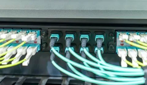 Fiber optic cablel connect to communication Distribution point Stock Photos