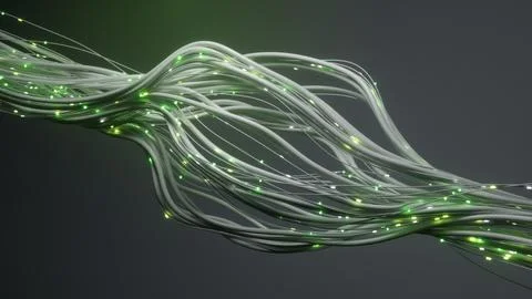 Fiber optic cables in 3d rendering, emitting a green glow as data flows thr.. Stock Illustration