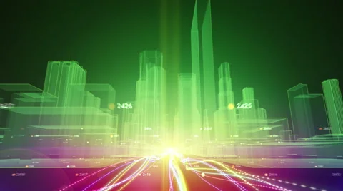 Fiber optic cables in abstract city Stock Footage 41712929