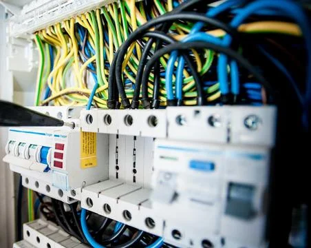Fiber Optic Cables Connected to Network Equipment in Data Center Stock Photos