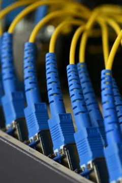 Fiber optic cables in data center Stock Photos