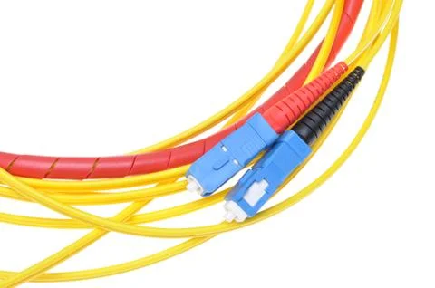 Fiber optic cables type sc Stock Photos