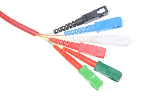 Fiber optic cables type sc Stock Photos
