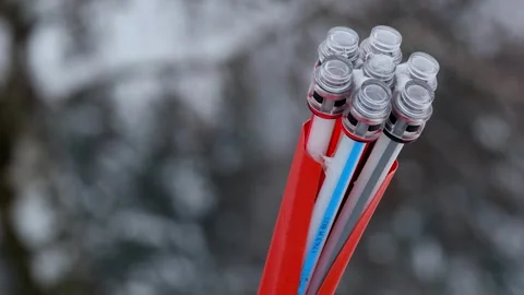 Fiber optic cables in winter outside 4k2 5fps video Stock-Footage 330460265