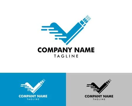Fiber optic with check mark logo vector template Stock Illustration