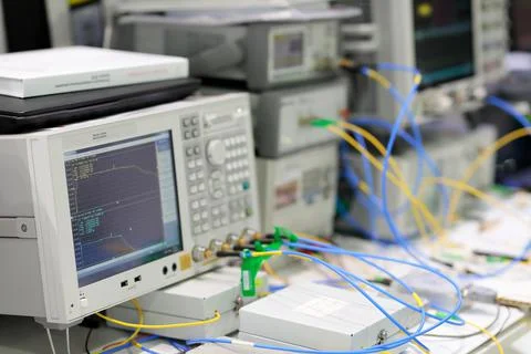 Fiber optic communication laboratory Stock Photos
