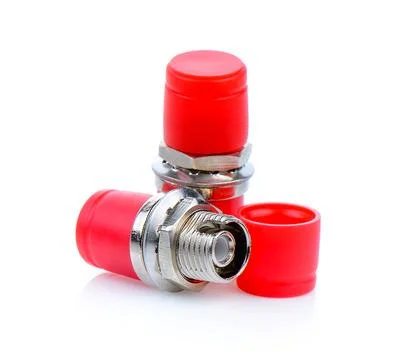 Fiber optic connectors, ST, SC and FC isolated on white background 스톡 사진