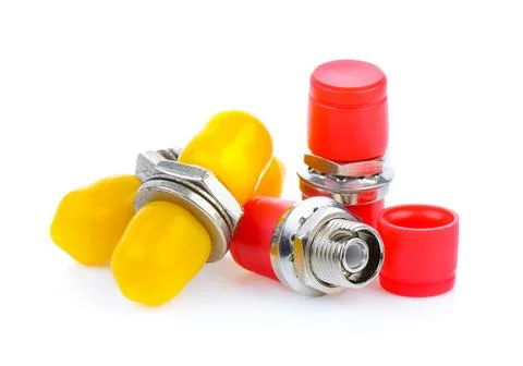 Fiber optic connectors, ST, SC and FC isolated on white background Stock Photos