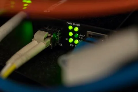 Fiber Optic Converter to Ethernet in a Broadcasting Center 스톡 사진