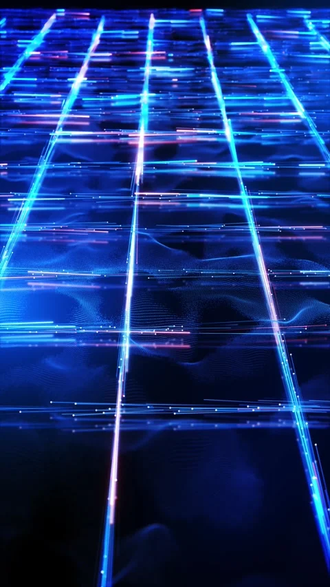 Fiber Optic Data Network with High Speed Digital Grid and Light Streams Stock Footage 342624643