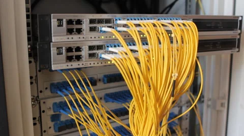 Fiber-optic equipment in a data center Stock Footage 52495095