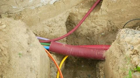 Fiber optic internet infrastructure cables copper engineering networks Stock Photos
