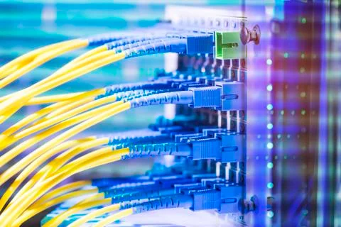 Fiber optic network cable connect to communication Distribution point Stock Photos