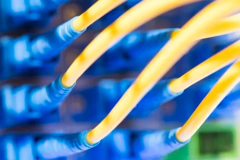 Fiber optic network cable connect to communication Distribution point Stock Photos