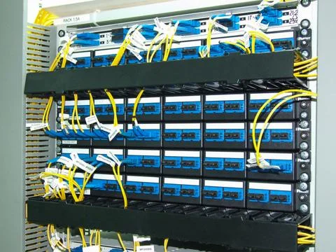 Fiber optic network panel 스톡 사진