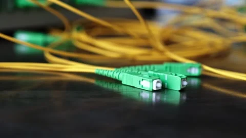 Fiber optic patch cords in optical passive network Stock Footage 283806660