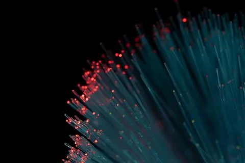 Fiber Optic with Red Glowing Tips, Data Flow and Network Concept Stock Photos