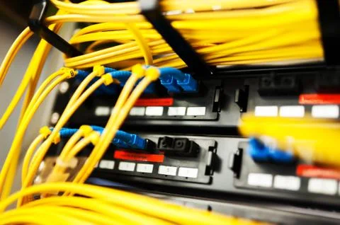 Fiber optic with servers in a technology data center Stock Photos
