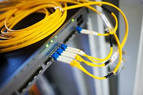Fiber optic with servers in a technology data center Stock Photos